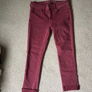 Maroon Cropped Jeans